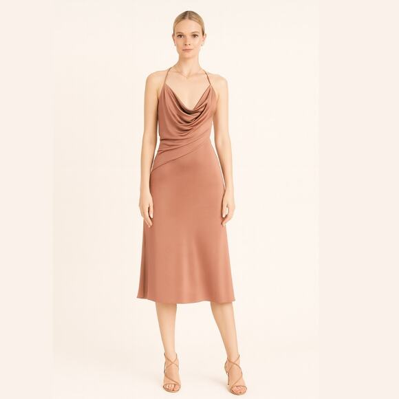 Et Ochs Nora Halter Cut Out MIdi Dress 6 NEW Brown - Picture 1 of 14
